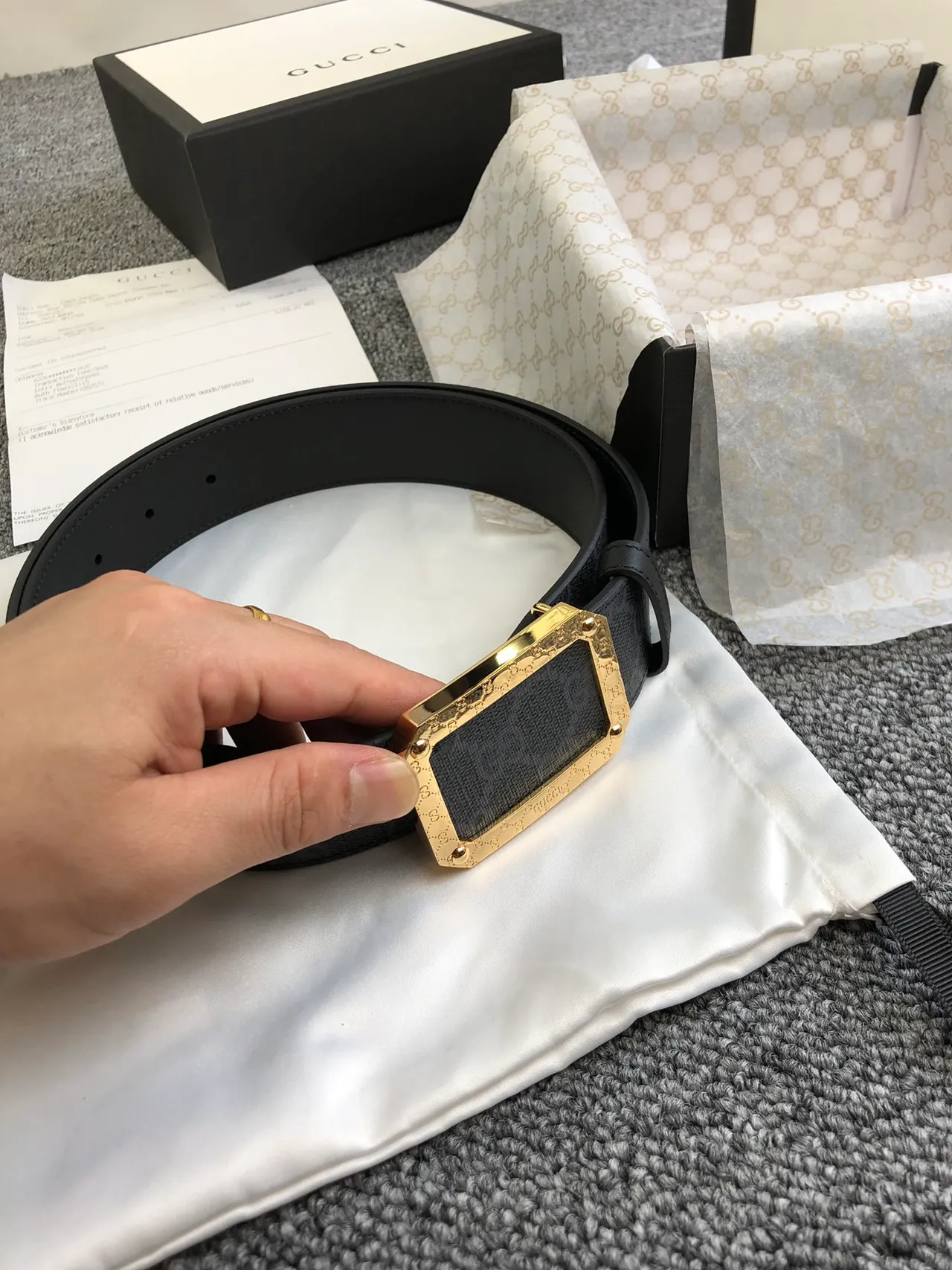 Gucci Ophidia Black GG Monogram Leather Belt 3