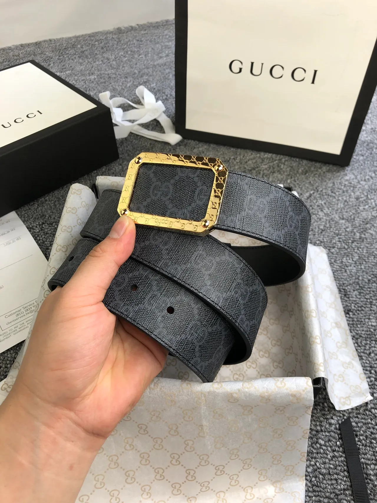 Gucci Ophidia Black GG Monogram Leather Belt 5