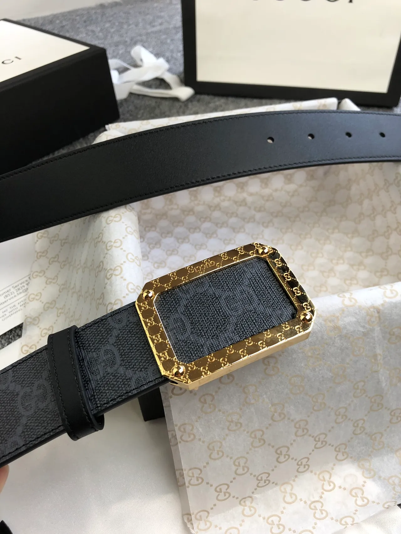 Gucci Ophidia Black GG Monogram Leather Belt 6