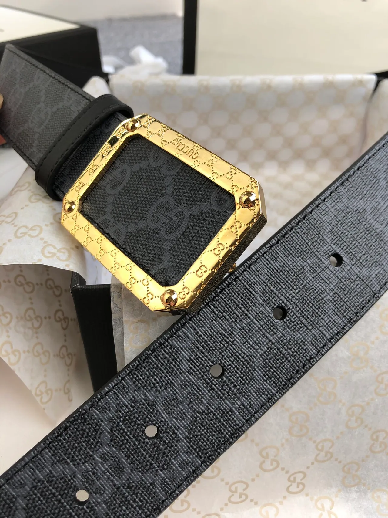 Gucci Ophidia Black GG Monogram Leather Belt 7