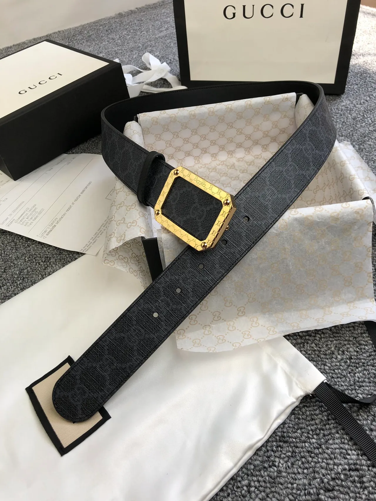 Gucci Ophidia Black GG Monogram Leather Belt 8