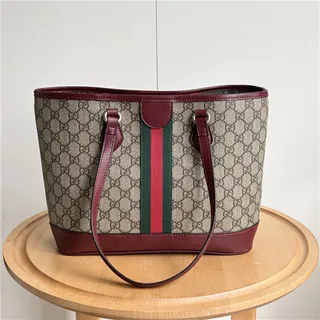 Gucci Ophidia GG Monogram Toile Bordeaux Rayures Web Sac Tote 19
