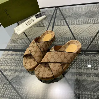 Gucci Ophidia GG Monogram Cross-Strap Slippers