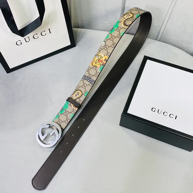 Gucci Ophidia GG Monogram Ceinture en cuir avec motif tigre et serpent 6