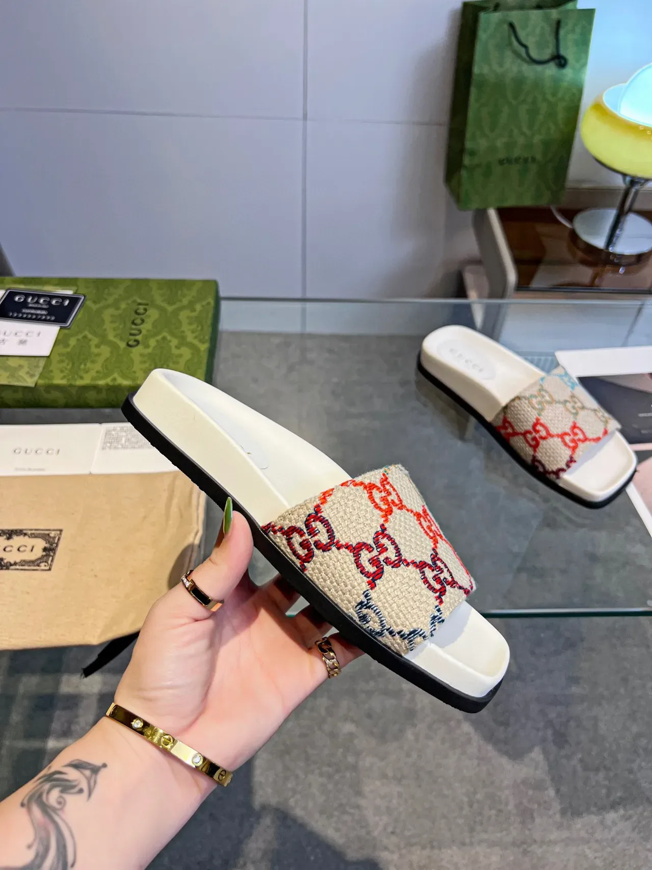 Gucci Ophidia GG Web Woven Strap Slippers 4