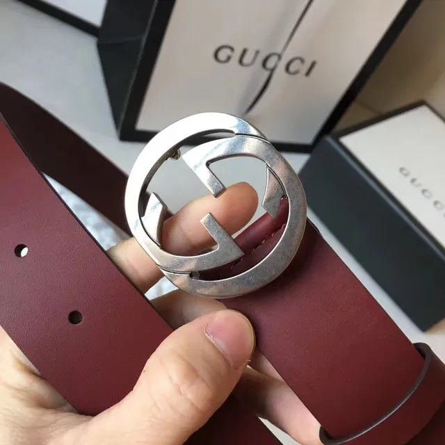 Gucci Ophidia Interlocking G Buckle Burgundy Leather Belt 4