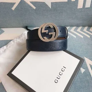 Gucci Ophidia নেভি ব্লু এম্বসড জিজি মনোগ্রাম লেদার বেল্ট
