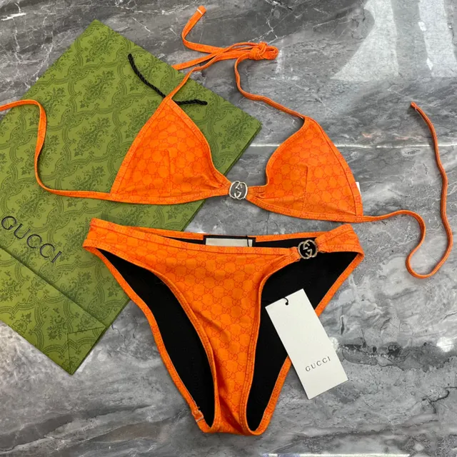 Gucci Orange Monogram-Print Halter-Neck Swimwear 3