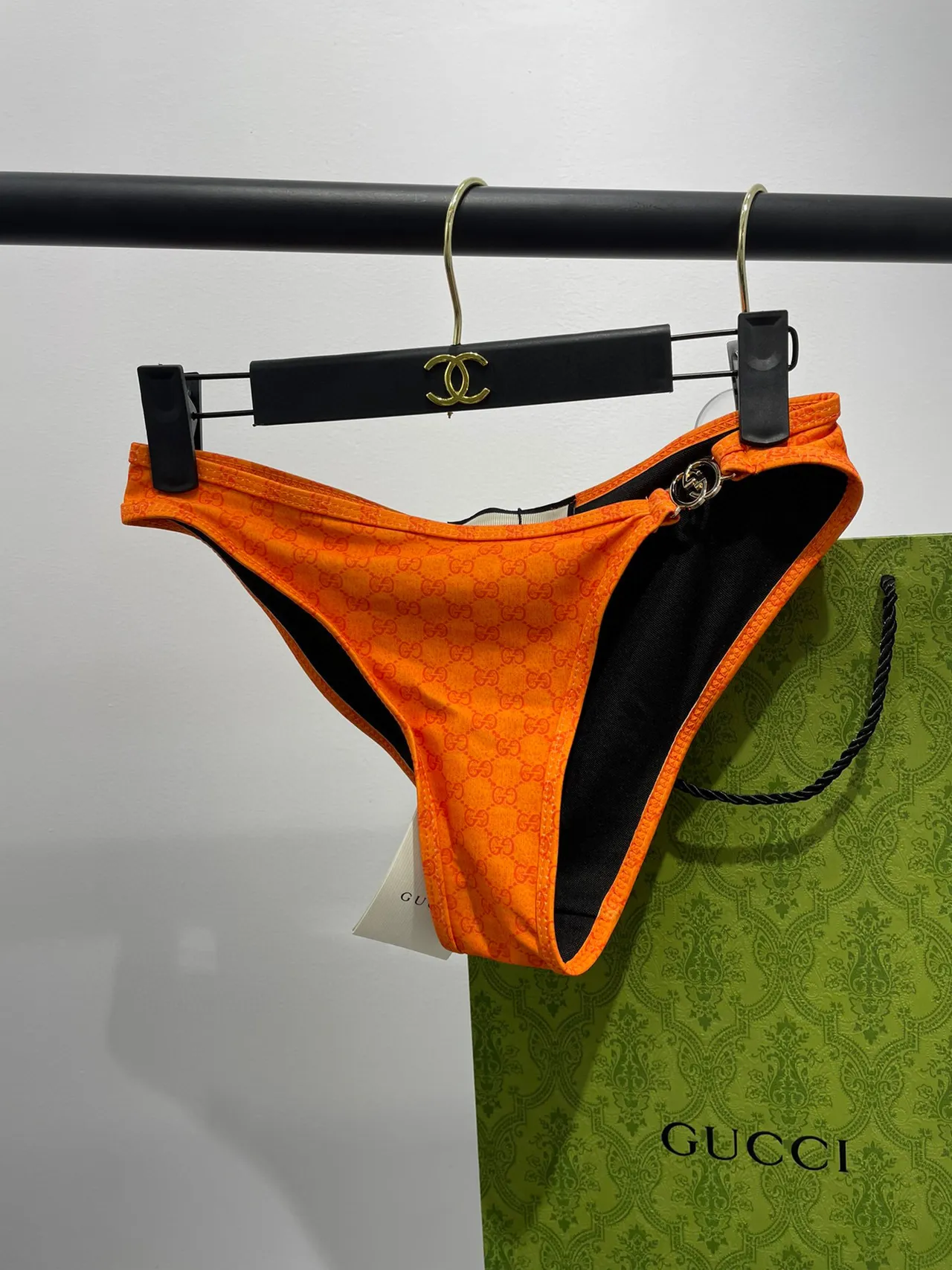 Gucci Orange Monogram-Print Halter-Neck Swimwear 7