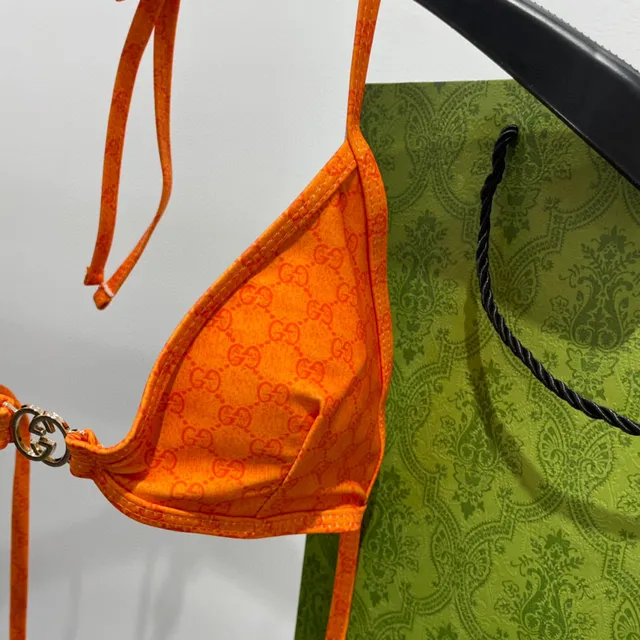 Gucci Orange Monogram-Print Halter-Neck Swimwear 8
