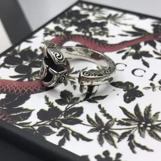 Gucci Ornate Scrollwork Open-Band Silver Ring