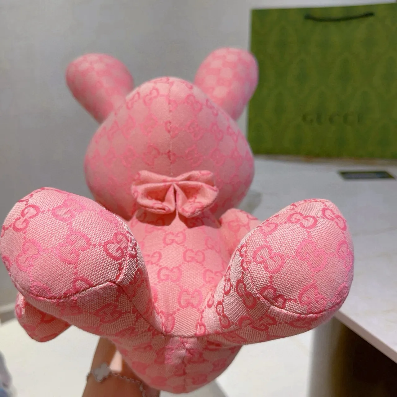 Gucci Pink GG Monogram Fabric Plush Stuffed Toy Handbag 3