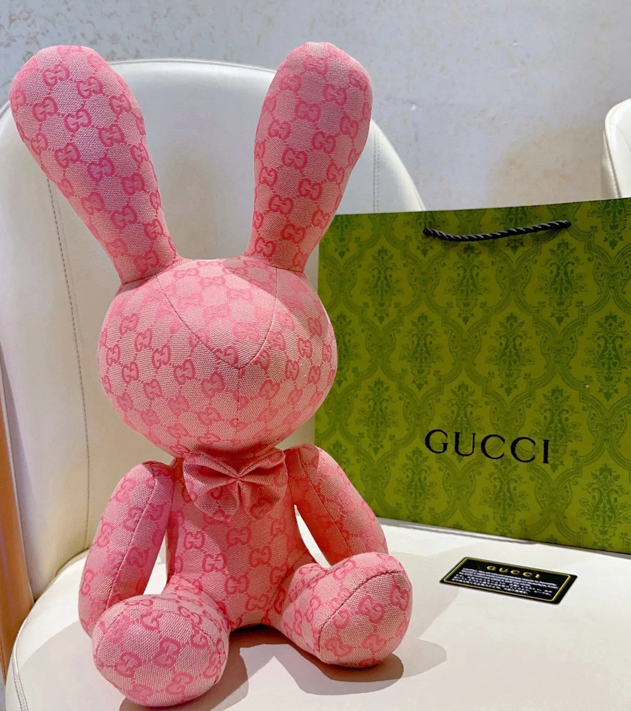 Gucci Pink GG Monogram Fabric Plush Stuffed Toy Handbag 8