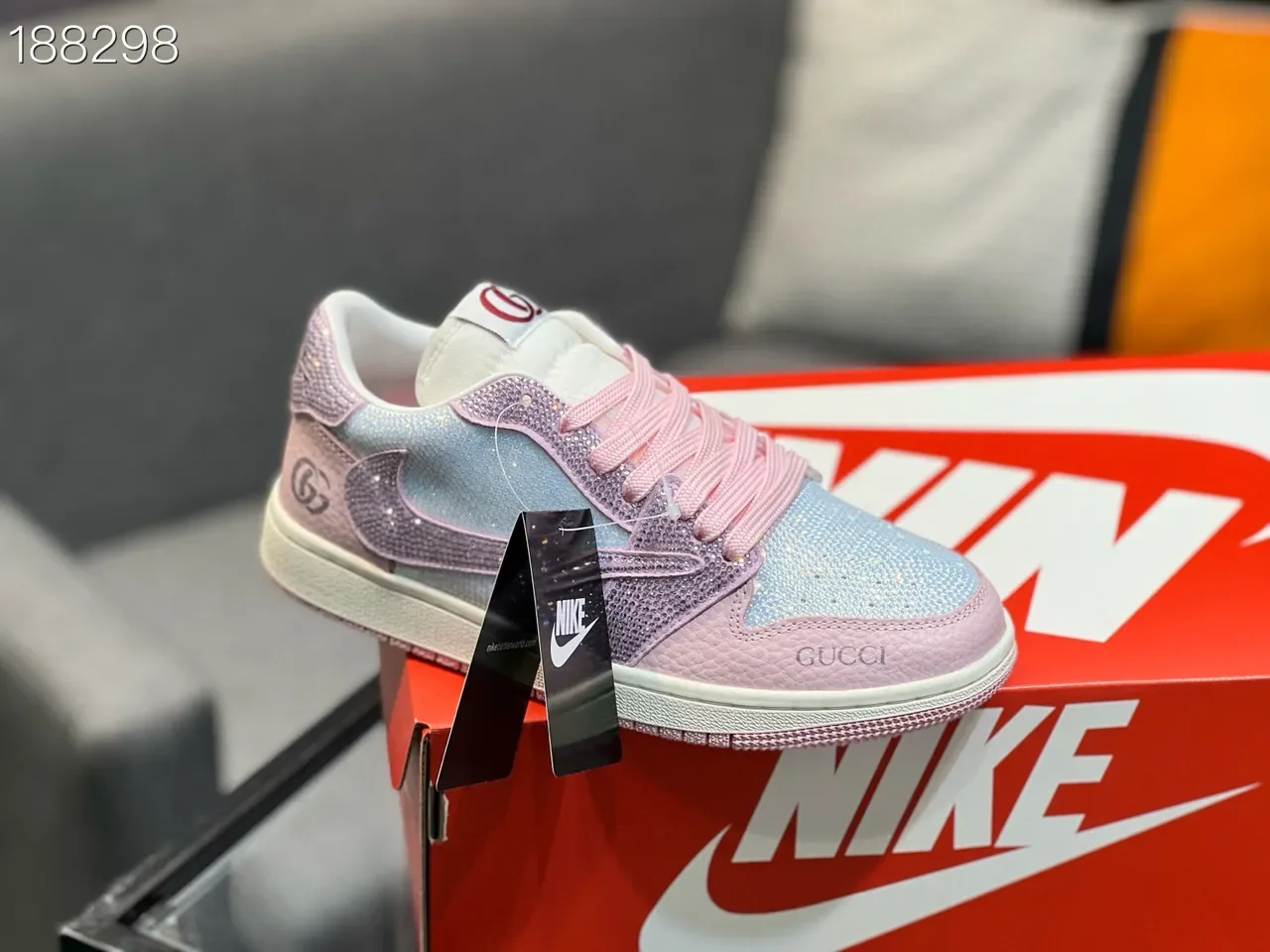 Gucci Pink Silver Crystal-Embellished Iridescent Mesh Lifestyle Sneakers 4