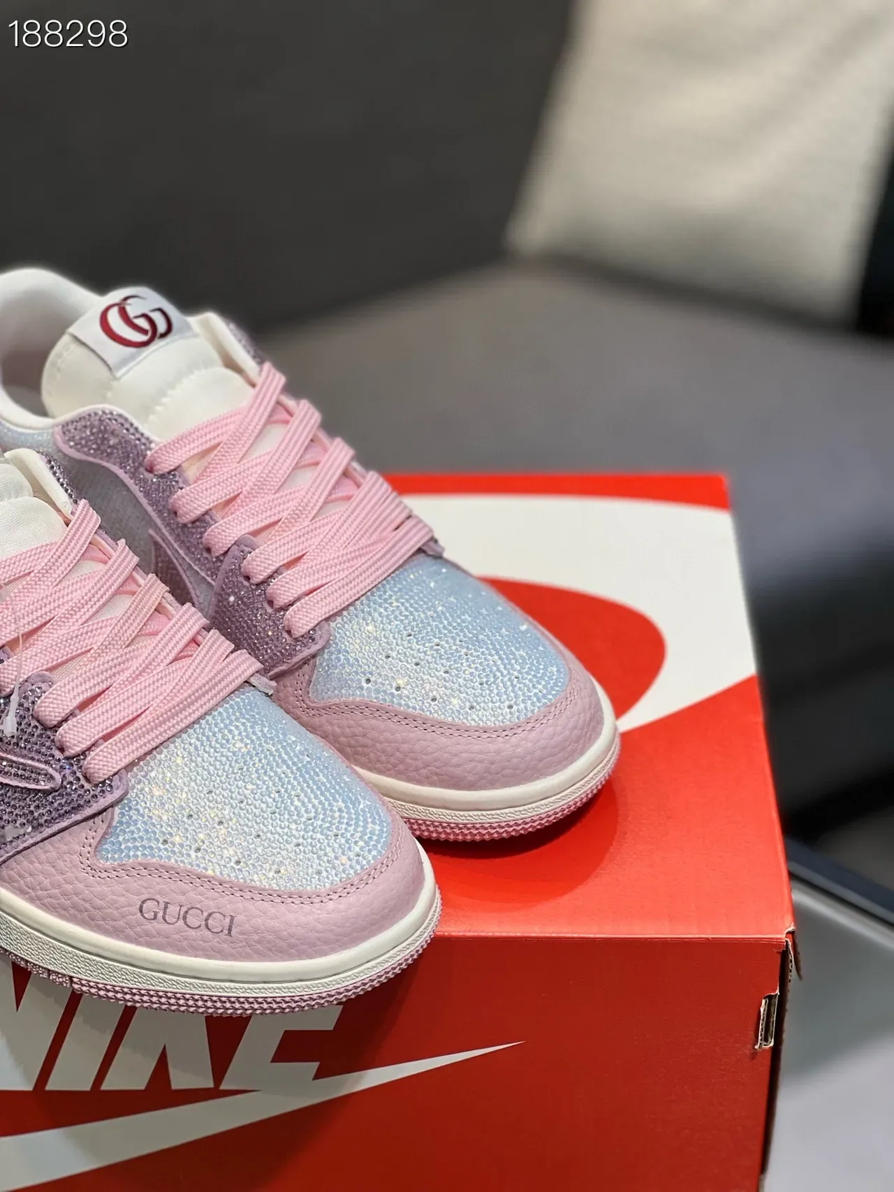 Gucci Pink Silver Crystal-Embellished Iridescent Mesh Lifestyle Sneakers 5