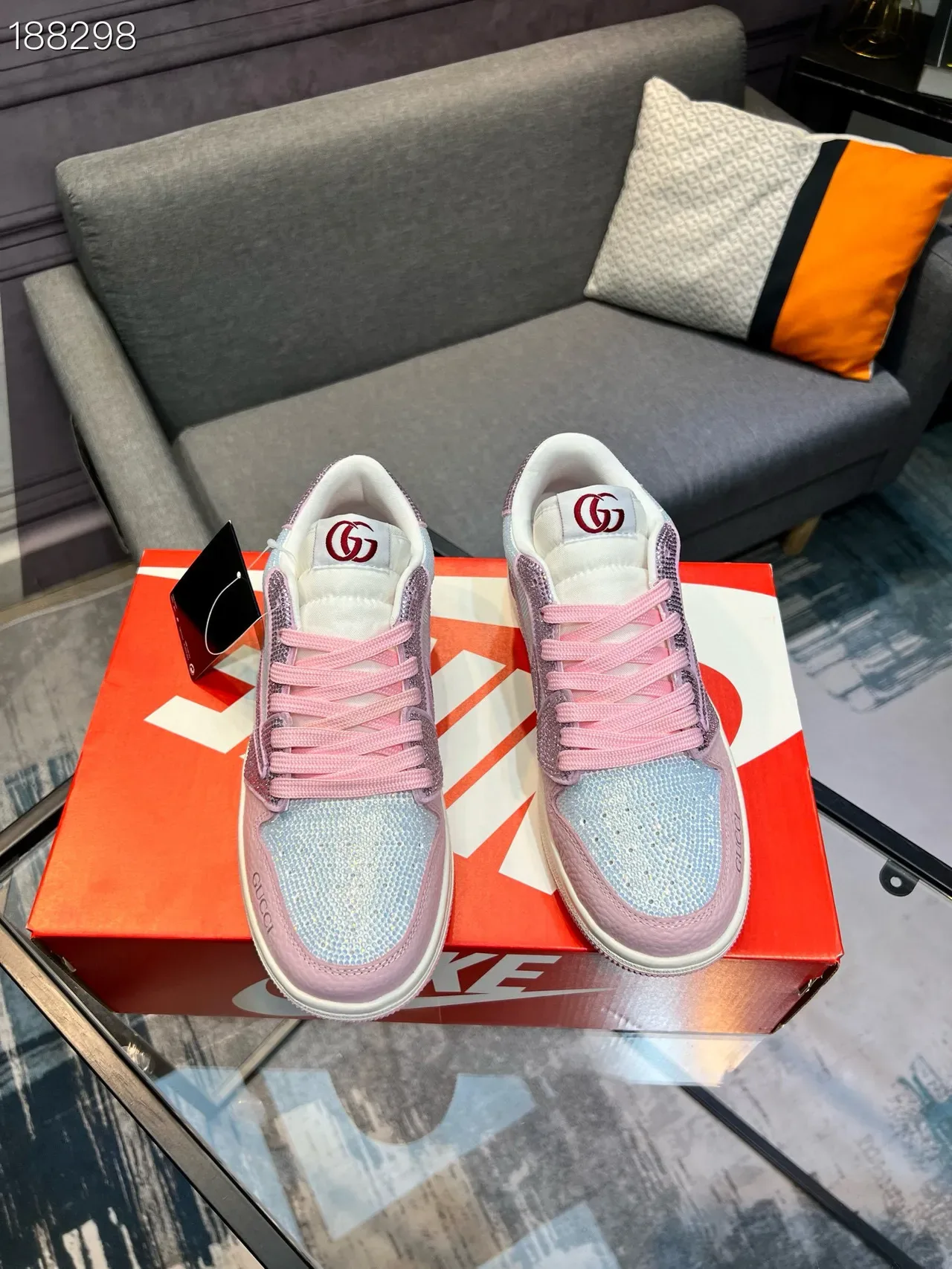Gucci Pink Silver Crystal-Embellished Iridescent Mesh Lifestyle Sneakers 7