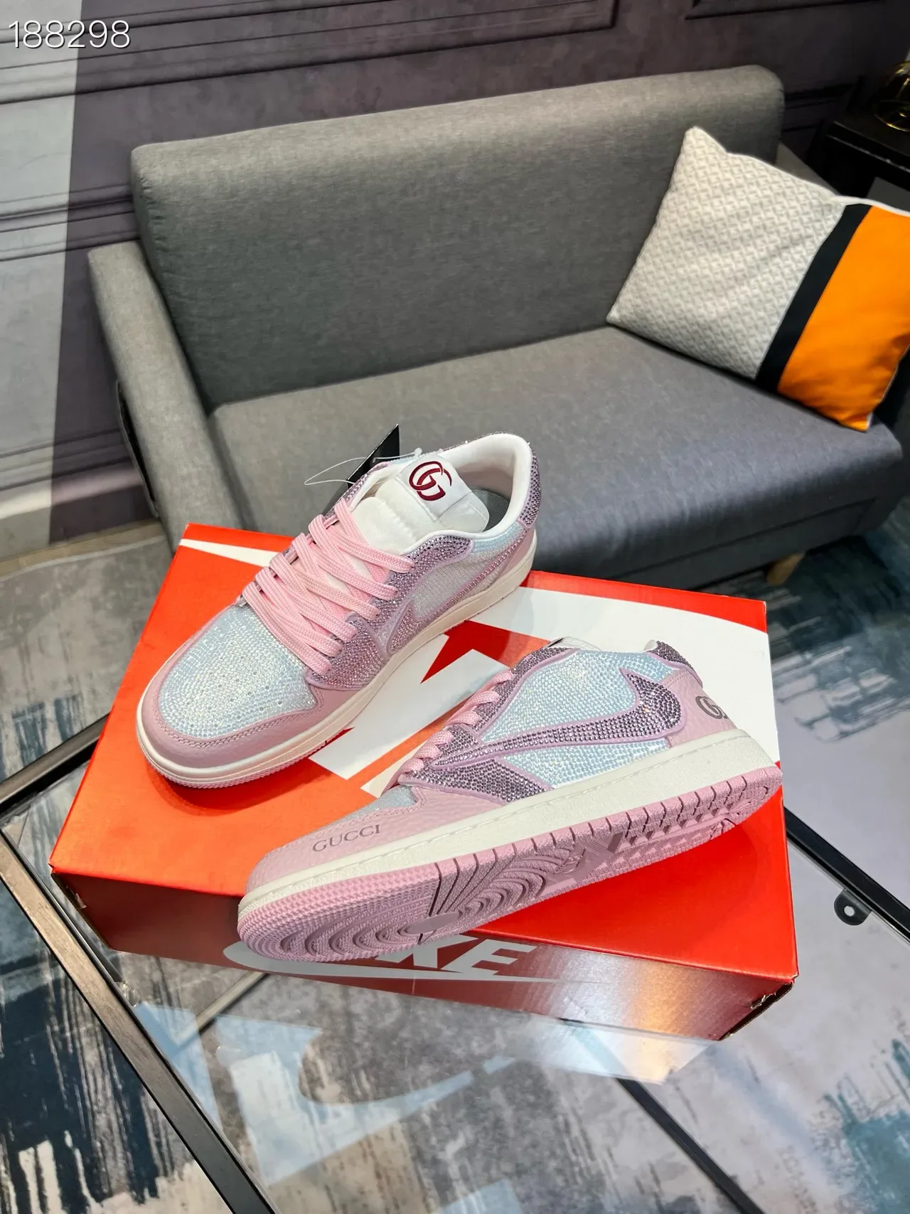 Gucci Pink Silver Crystal-Embellished Iridescent Mesh Lifestyle Sneakers 8