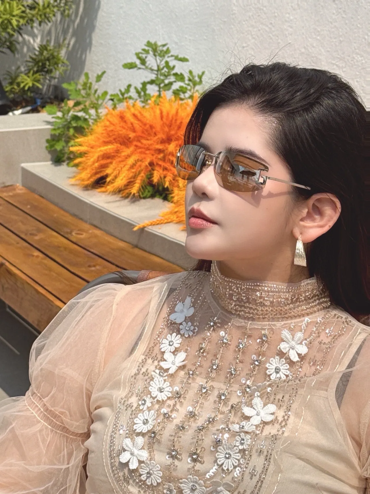 Gucci Pink Silver Rimless Sunglasses 2