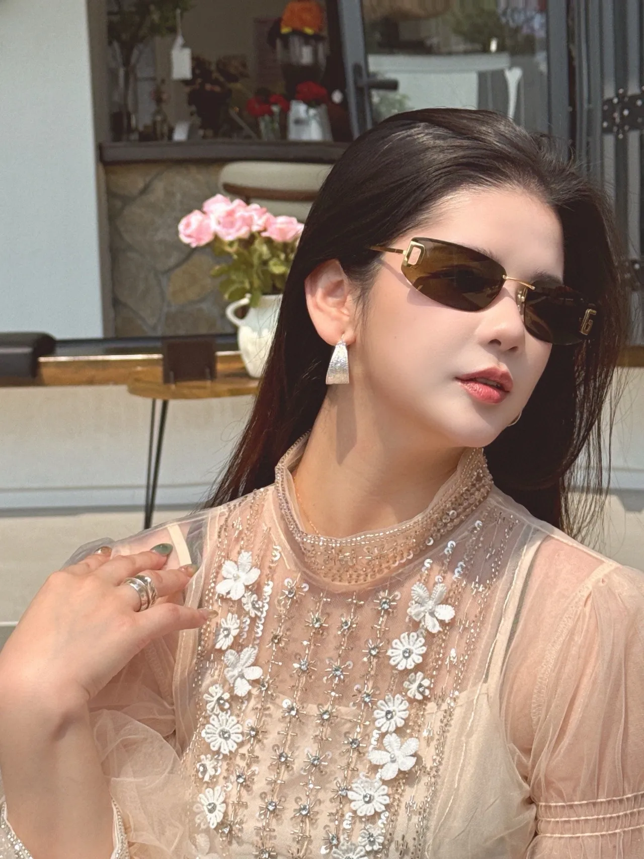 Gucci Pink Silver Rimless Sunglasses 3