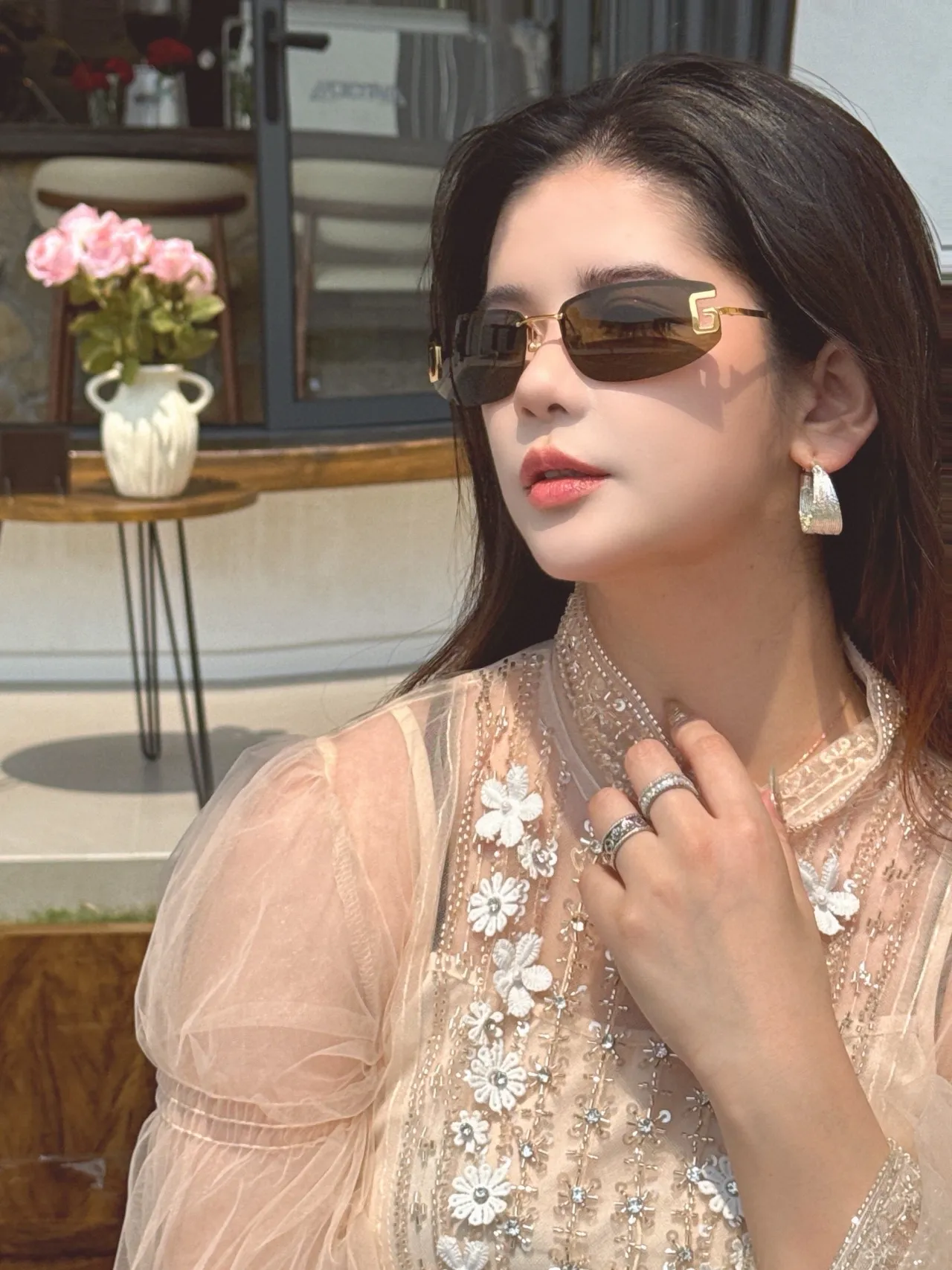 Gucci Pink Silver Rimless Sunglasses 4