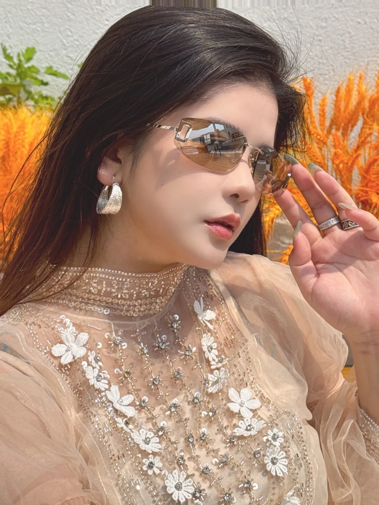 Gucci Pink Silver Rimless Sunglasses 5