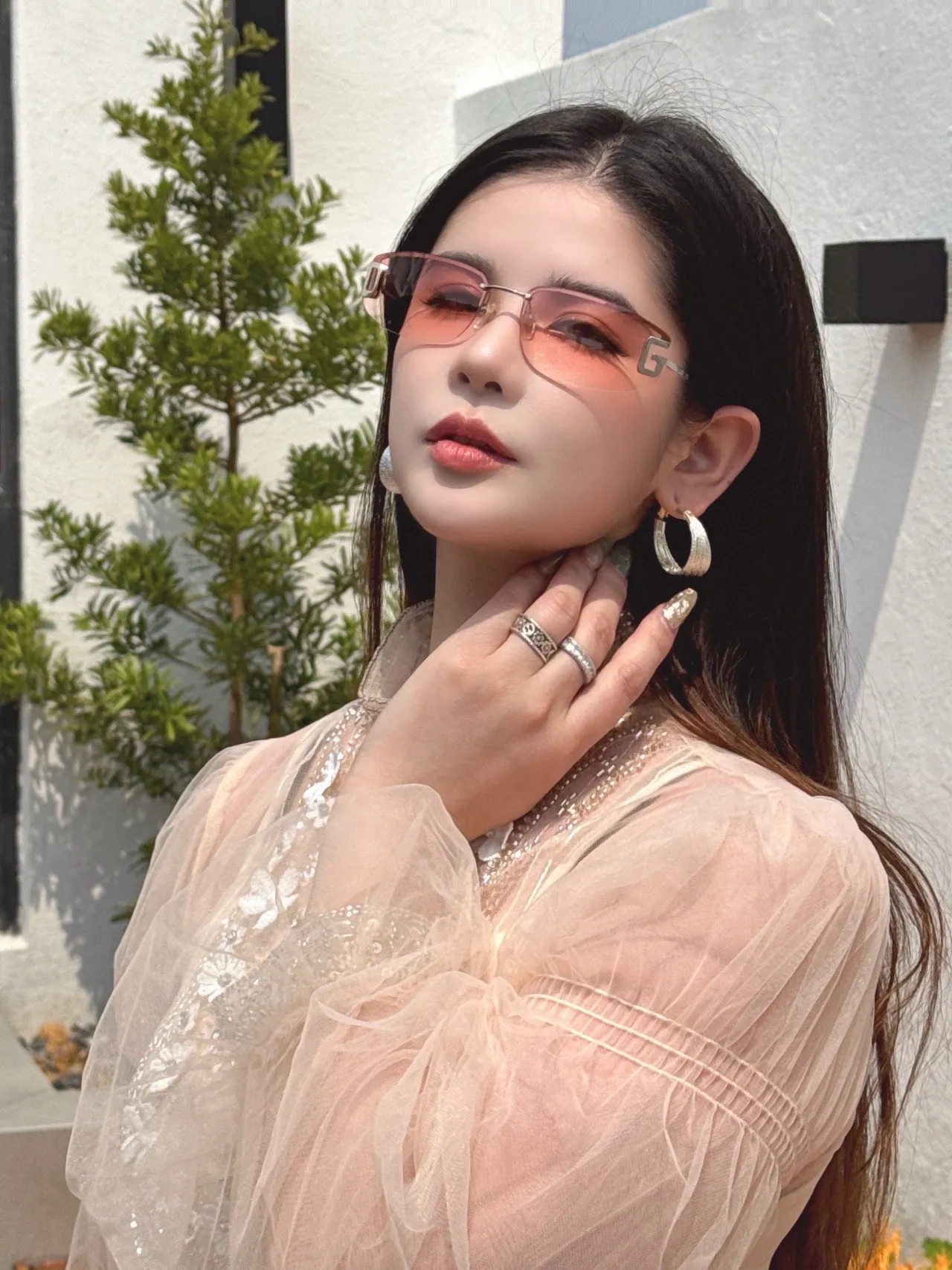 Gucci Pink Silver Rimless Sunglasses 6