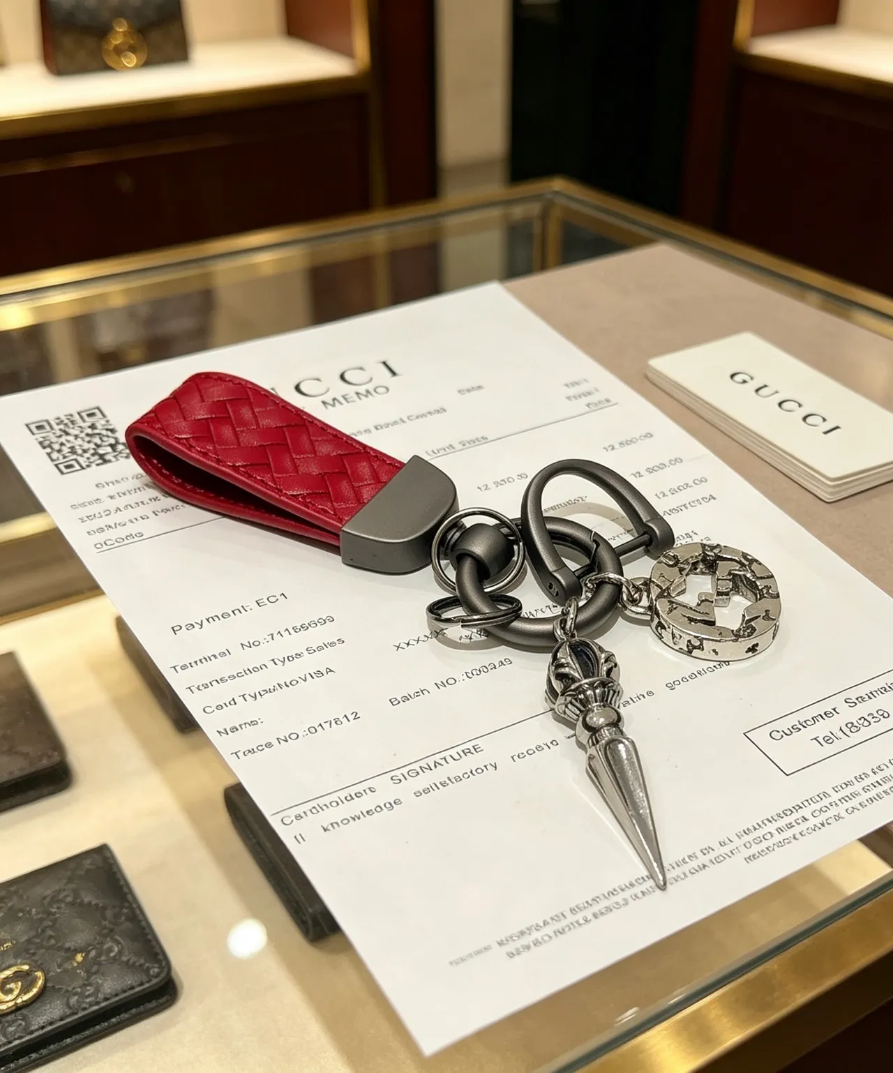 Gucci Red Silver Woven Leather Strap Distressed Charm Necklace 4