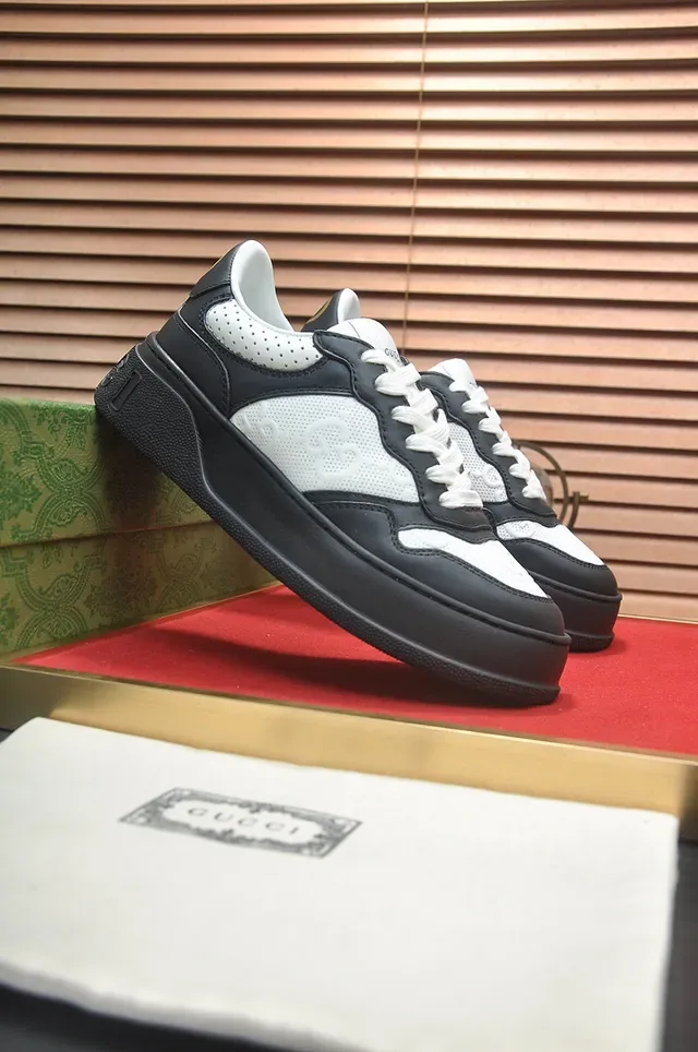 Gucci Rhyton Black and White Perforated Leather Lifestyle Sneakers 4