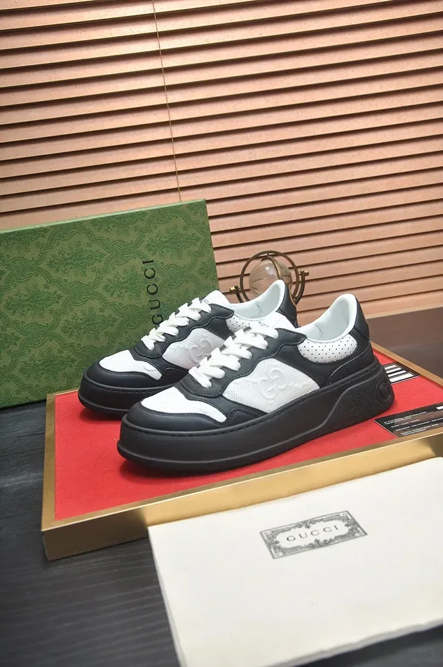Gucci Rhyton Black and White Perforated Leather Lifestyle Sneakers 5