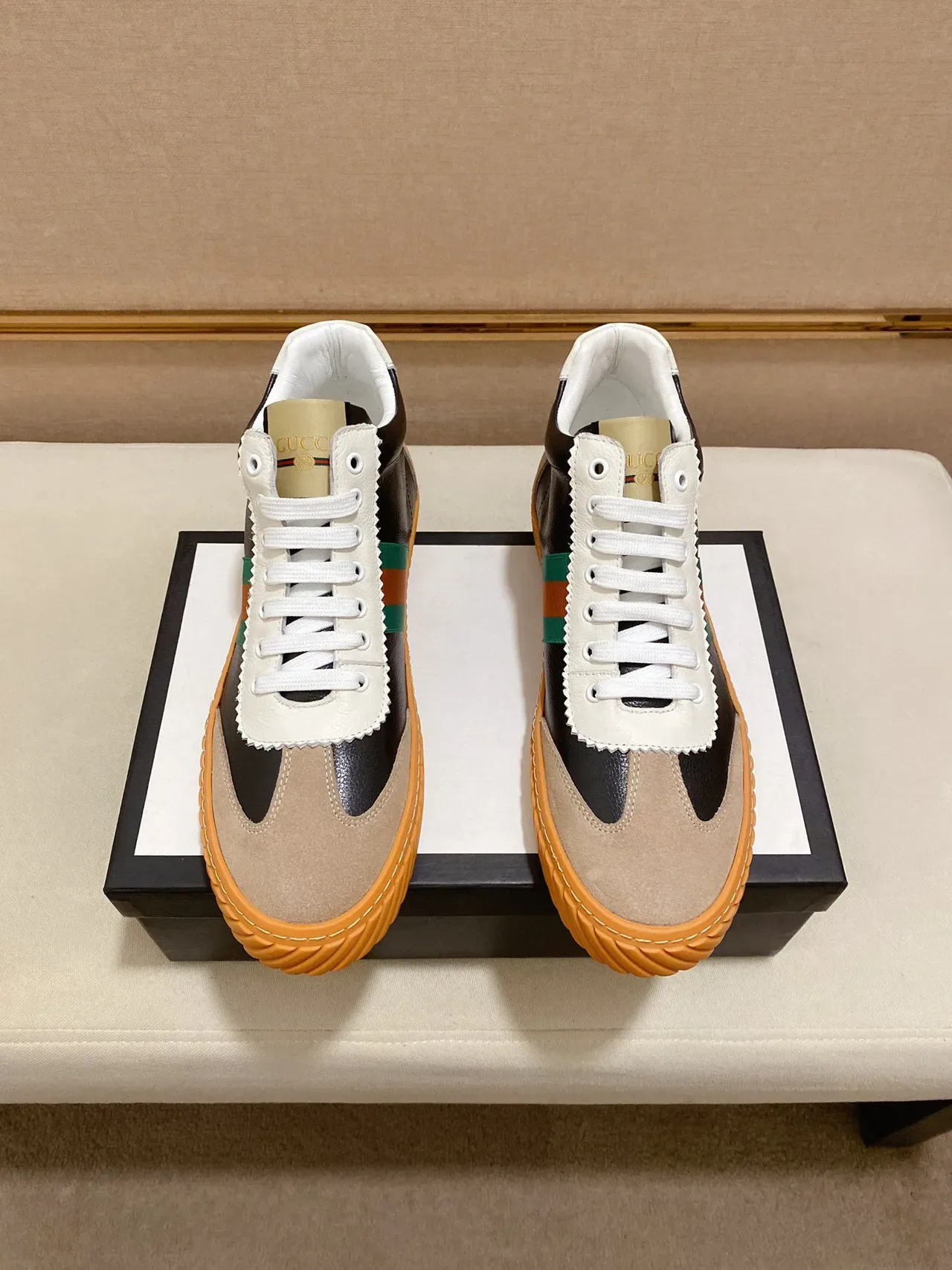 Gucci Rhyton Black Beige Green Orange Web Stripe Lifestyle Sneakers 4