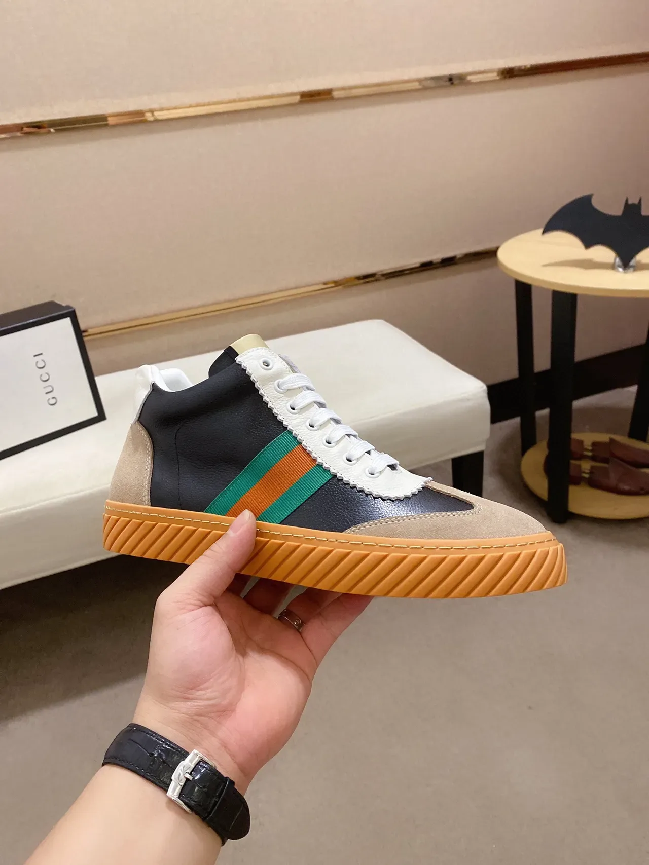 Gucci Rhyton Black Beige Green Orange Web Stripe Lifestyle Sneakers 7