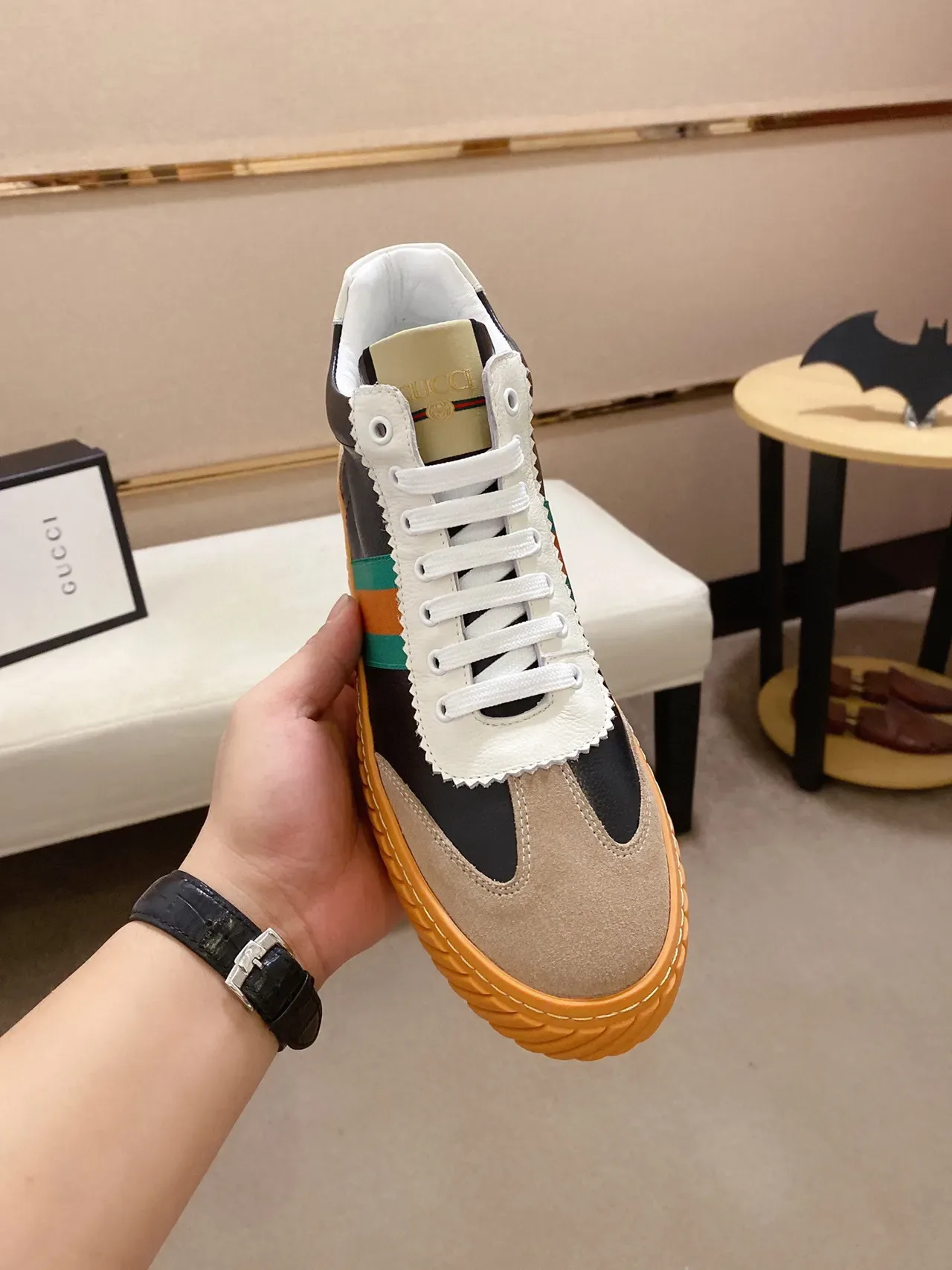 Gucci Rhyton Black Beige Green Orange Web Stripe Lifestyle Sneakers 9