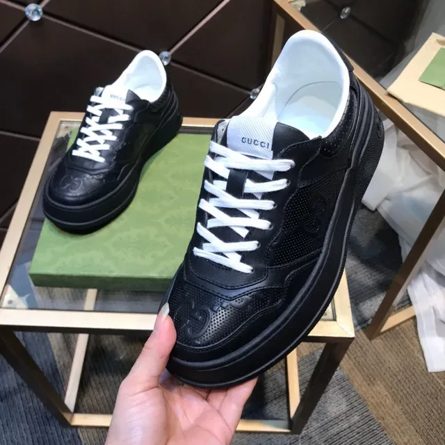 Gucci Rhyton Black Perforated Leather Platform Lifestyle Sneakers 2