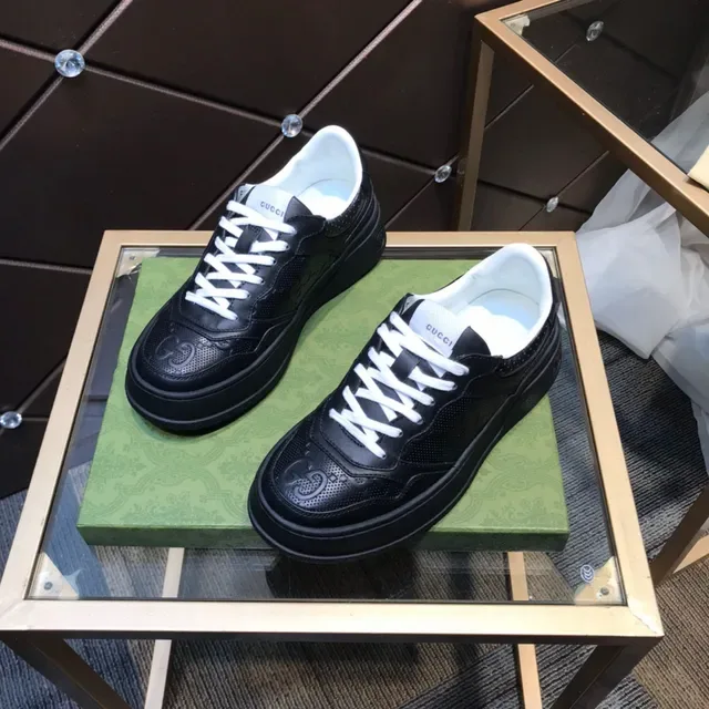 Gucci Rhyton Black Perforated Leather Platform Lifestyle Sneakers 8