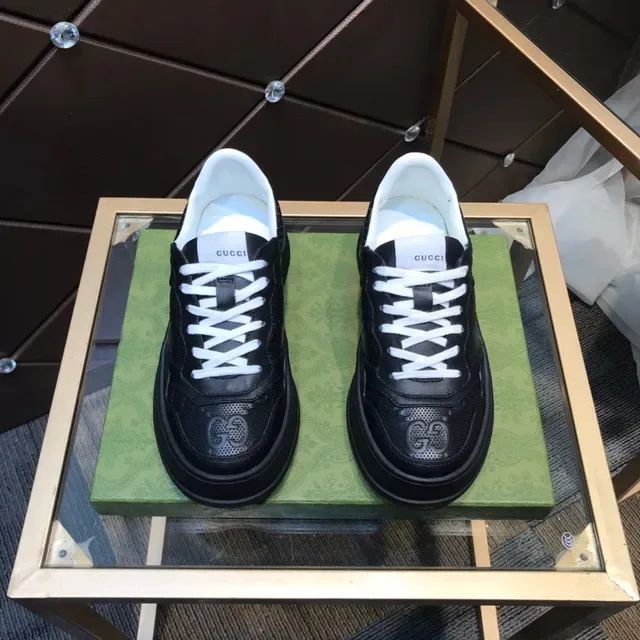 Gucci Rhyton Black Perforated Leather Platform Lifestyle Sneakers 9