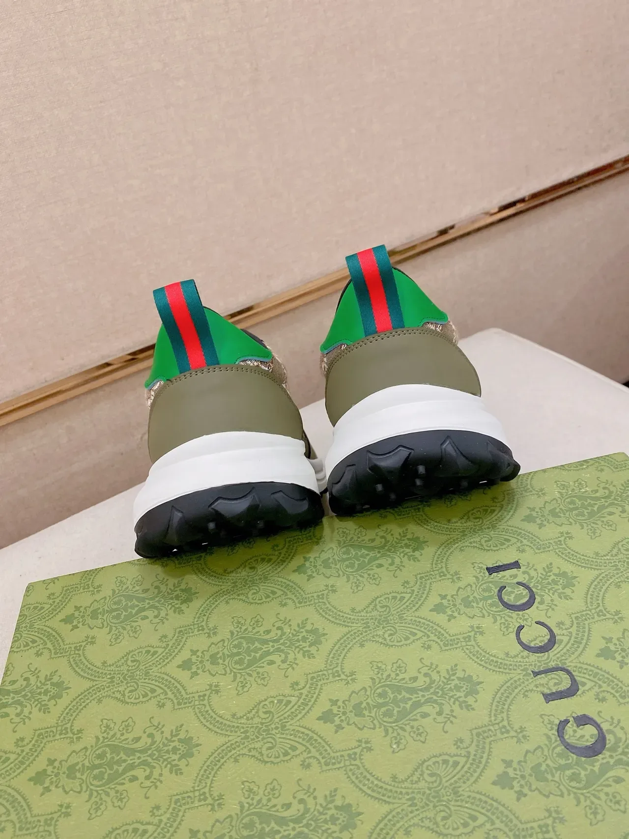 Gucci Rhyton Olive Green Monogram Canvas Chunky Sneakers 3
