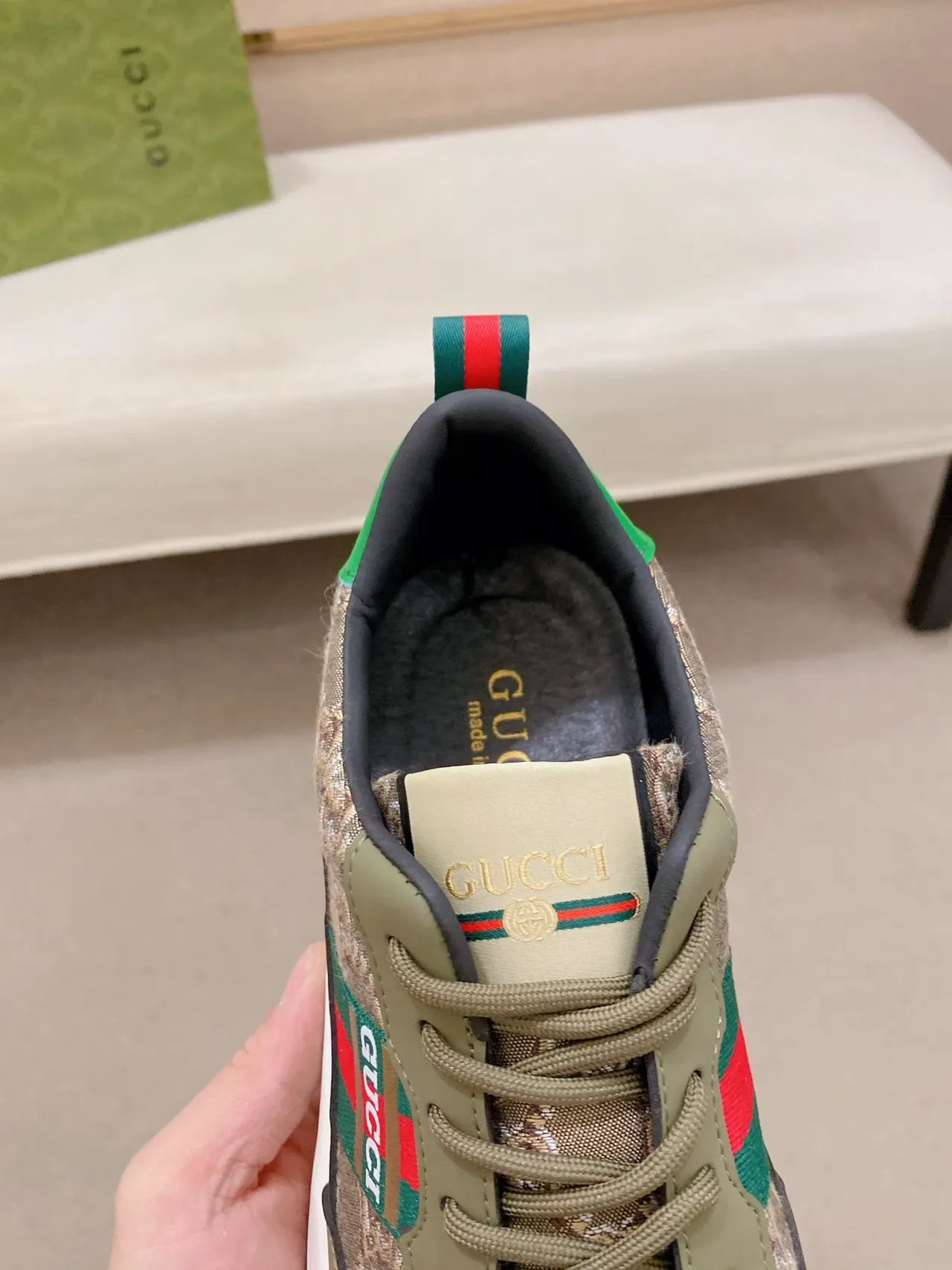 Gucci Rhyton Olive Green Monogram Canvas Chunky Sneakers 4