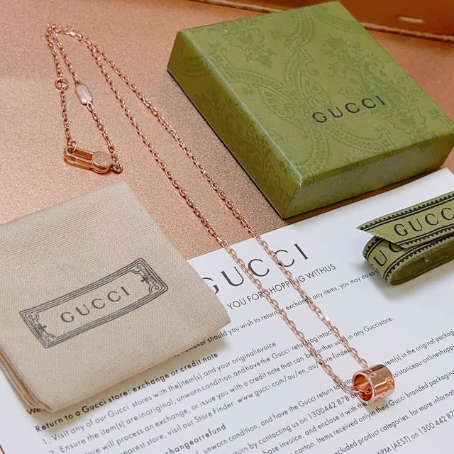 Gucci Rose Gold Cylinder Pendant Necklace 4
