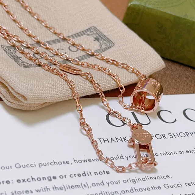 Gucci Rose Gold Cylinder Pendant Necklace 9