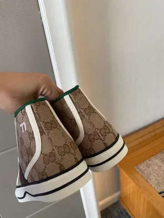 Gucci Screener Beige Monogram Canvas Green-Red Web High-Top Lifestyle Sneakers 6