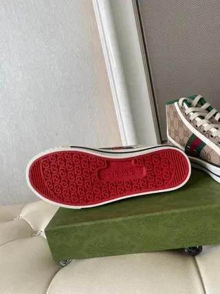 Gucci Screener Beige Monogram Canvas Green-Red Web High-Top Lifestyle Sneakers 8
