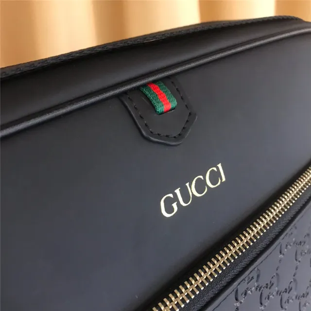 Gucci Screener Black Gold Embossed GG Monogram Front Zip Pocket Crossbody Bag 3