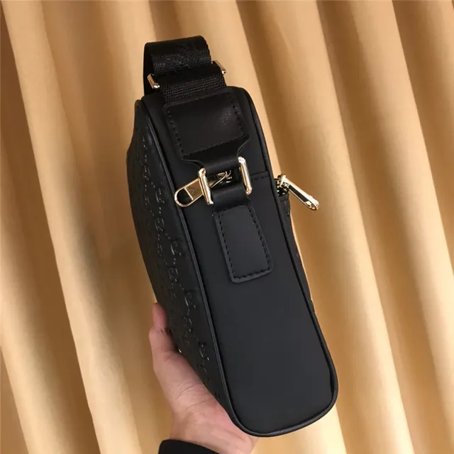Gucci Screener Black Gold Embossed GG Monogram Front Zip Pocket Crossbody Bag 4