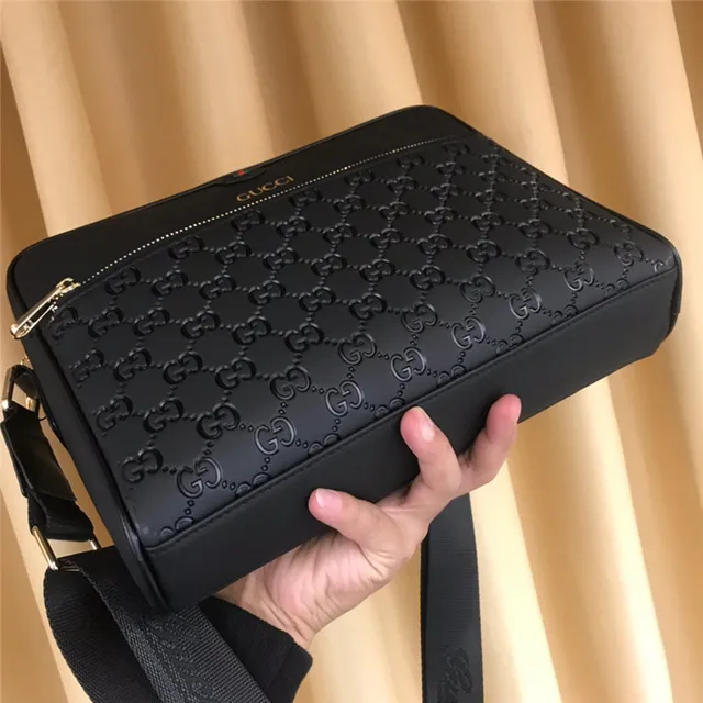Gucci Screener Black Gold Embossed GG Monogram Front Zip Pocket Crossbody Bag 5