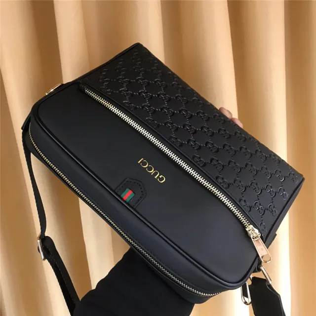 Gucci Screener Black Gold Embossed GG Monogram Front Zip Pocket Crossbody Bag 6