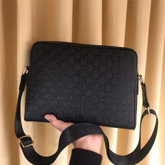 Gucci Screener Black Gold Embossed GG Monogram Front Zip Pocket Crossbody Bag 9