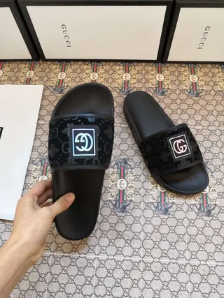 Gucci Screener Black Velvet Strap Interlocking G Logo Slippers 6