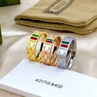 Gucci Screener Gold Red Engraved GG Monogram Web Stripe Ring