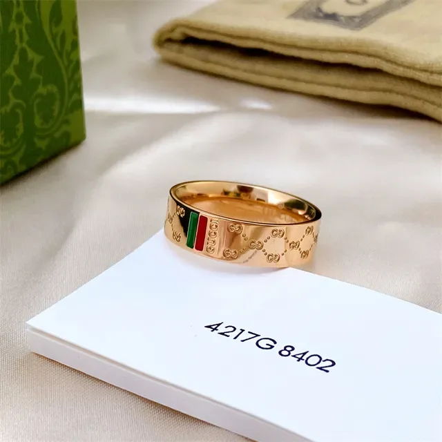 Gucci Screener Gold Red Engraved GG Monogram Web Stripe Ring 3