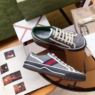 Gucci Screener Gray Green GG Monogram Mesh Upper Web Stripe Accent Lifestyle Sneakers